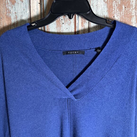 Cyrus Blue Women’s L V-Neck Sweater Soft High Low Wide Ribbed Hem & Cuffs - Picture 2 of 11